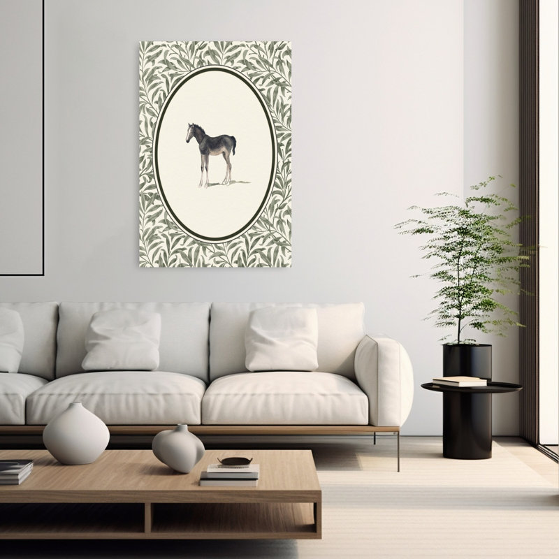 «Gentle Foal Vignette Classic Elegant Organic Horse Willow Nature Landscape», reproduction d'art murale, 60" H x 40" W