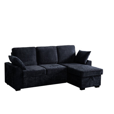 Canapé modulaire avec plateau amovible et porte-gobelets, Méridienne convertible avec rangement modulaire, Chenille bleu foncé à 3 places avec plateau multifonctionnel, conception, siège
