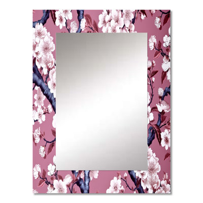 Cherry Blossum Flower Whispers I - Floral Unique Wall Mirror, Traditional Mirror, Printed Metal Art