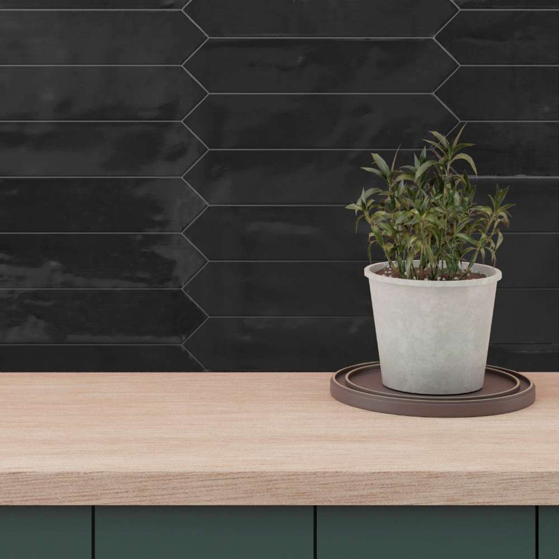 Tribeca-Talavera Picket 2.6"x13" Handmade Ceramic Tile Trim, Black