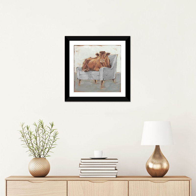 Moo-ving In IV - Brun et gris, Cadre d'angle ouvert noir, H 16 po x l 16 po