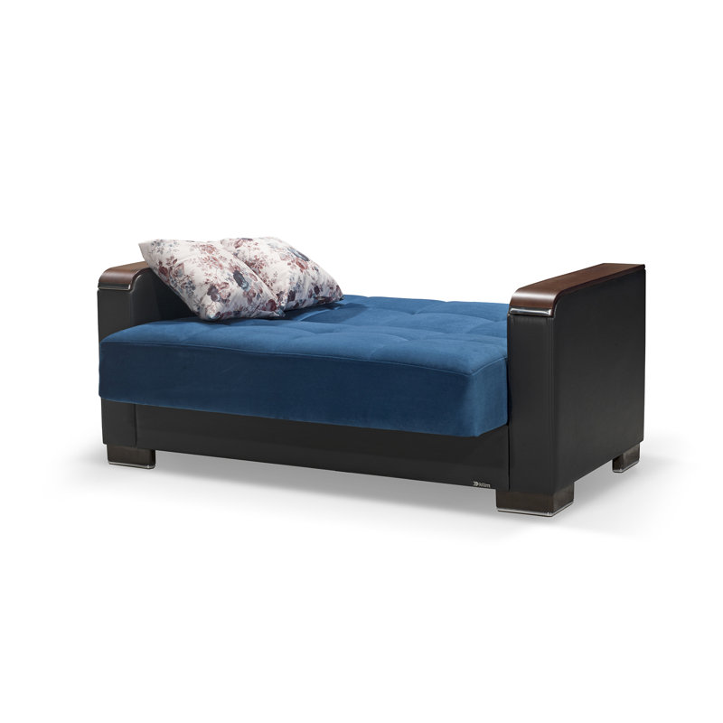 Annalice 65 in. Fabric 2-Seater 3-in-1 Sleeper Loveseat Sofa Bed with Storage, Microfiber Emerald Blue