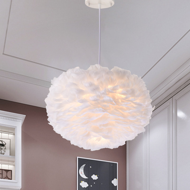  1-light Pendant Light With White Feather Shade