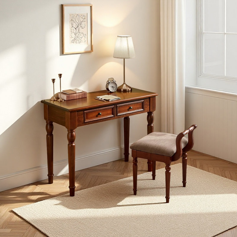 Solid wood retro metal handle desk, 29.92" H x 39.37" W x 17.71" D