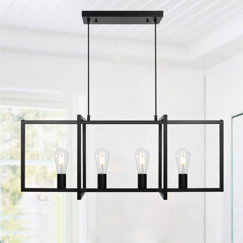Lustre carré / rectangulaire 4 lumières pour îlot de cuisine pour salle à manger