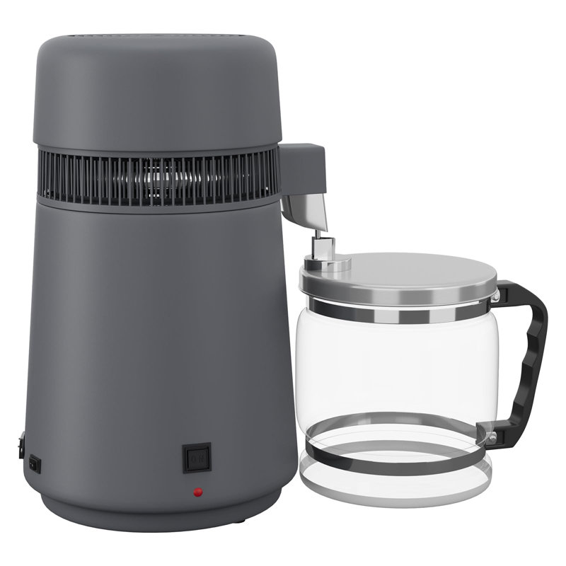 Countertop Water Distiller 4L, 750W Stainless Steel Distilled Water Maker - Digital Display & Timer - Glass Jug, Metallic Gray - 750W 4L Metallic Gray Glass Pot
