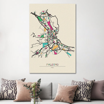 «Palermo, Italy Map» par Ayse Deniz Akerman - impression sur toile tendue