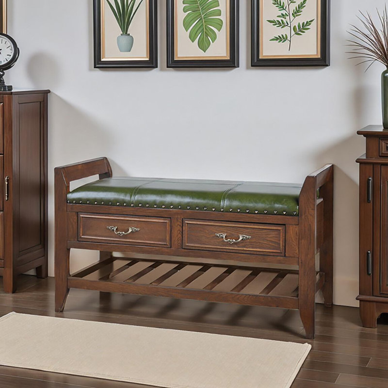 Banc de rangement pour chaussures 39,4 po avec tiroir, Vert; bois brun