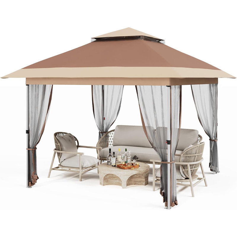 Pop Up Canopy Tent with Mosquito Netting, Outdoor Waterproof UV Shelter, Adjustable Height Gazebo, Wheeled Carry Bag, Portable Event Tent for Garden, Backyard, Deck, Parties