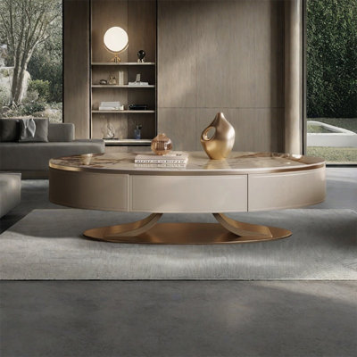 Light luxury oval-shaped rock plate coffee table