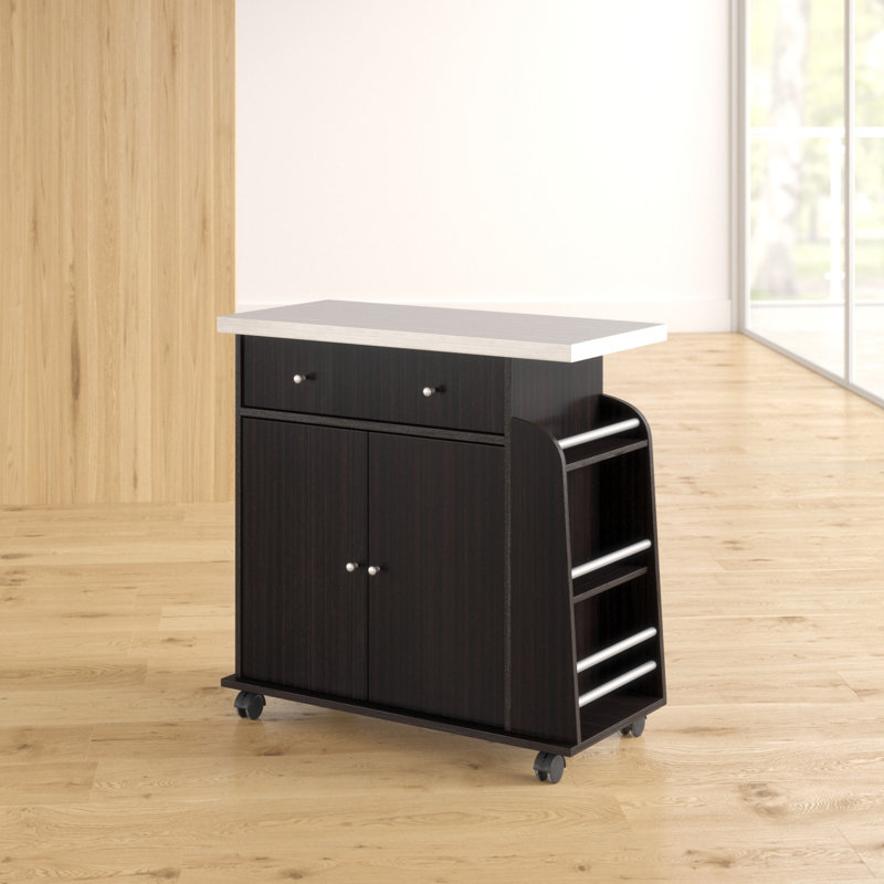Kamal Wood Kitchen Cart, Chocolate/Gray