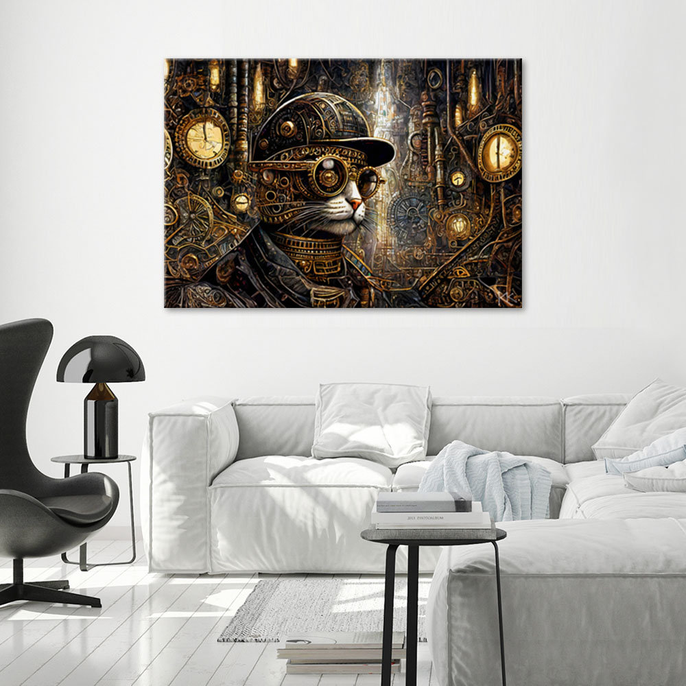 Leinwanddruck, Fantastische Katze im Steampunk-Stil - Druck