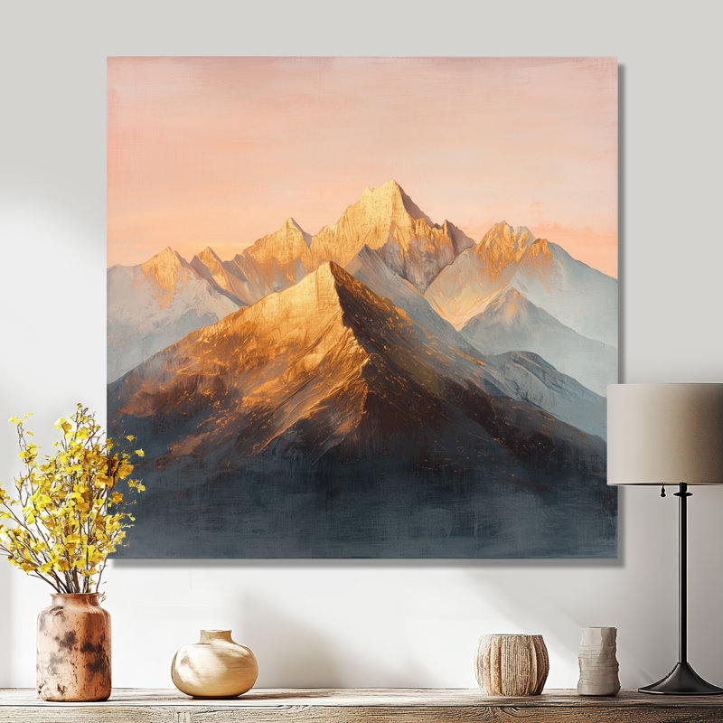 «Ginel Golden Light On The Rose Crystal Peaks IV - montagnes», art mural, Toile tendue, Ne s’applique pas, H 16 po x l 16 po