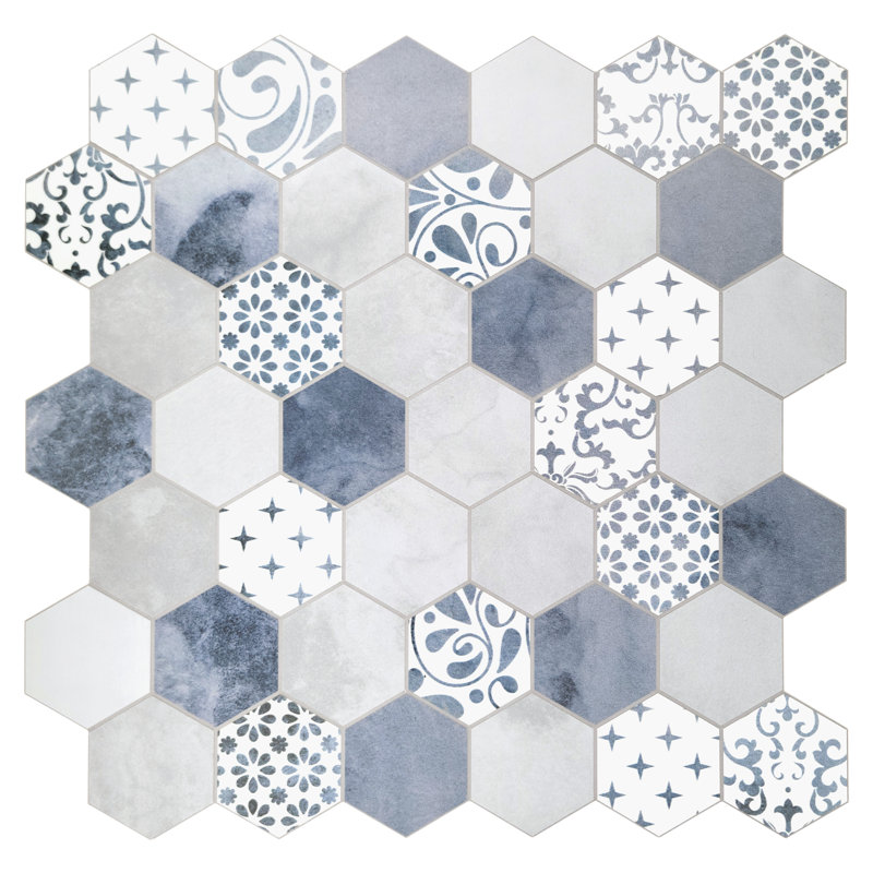 11.3" x 11.4" Honeycomb Stone Composite Peel & Stick Mosaic Tile, Blue