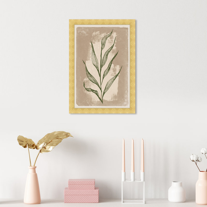 " Illustrated Leaves " Painting Print, 15'' H x 10'' W x 1.5'' D, Gold Framed Paper