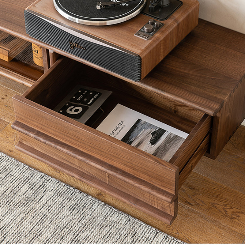 Meuble télé en bois de noyer de style rétro, 94.48"