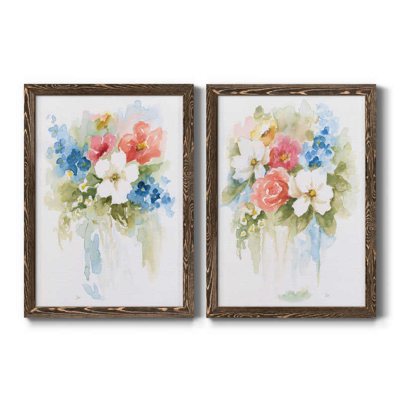 «Spring Medley I», ensemble de 2 reproductions d'art encadrées, Toile avec cadre en noyer, H 24 po x l 36 po x P 1,5 po