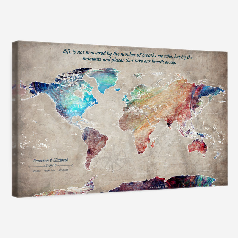 Carte du monde personnalisée «Abalone I Push Pin», H 16 po x l 24 po, Oui