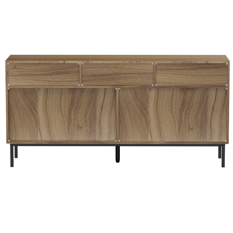 61.4'' Walnut Fluted Sideboard with Metal Legs