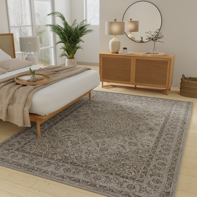 Tapis oriental en polypropylène tissé à la main en gris / brun / beige, Rectangle 4 pi x 6 pi