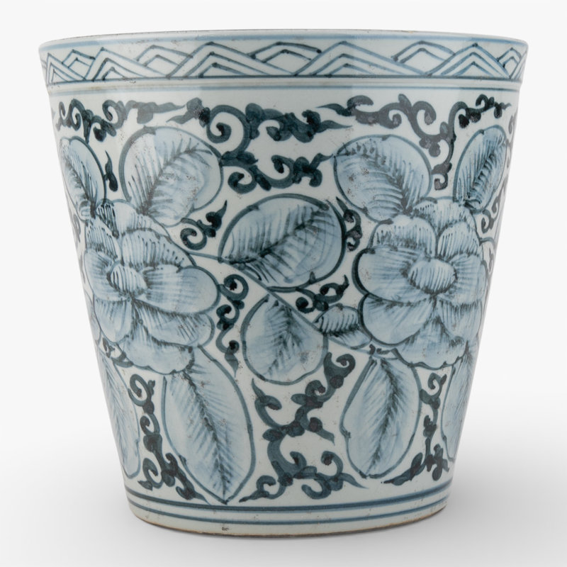 Antique Finish Porcelain Pot Blue Flower And Leaf