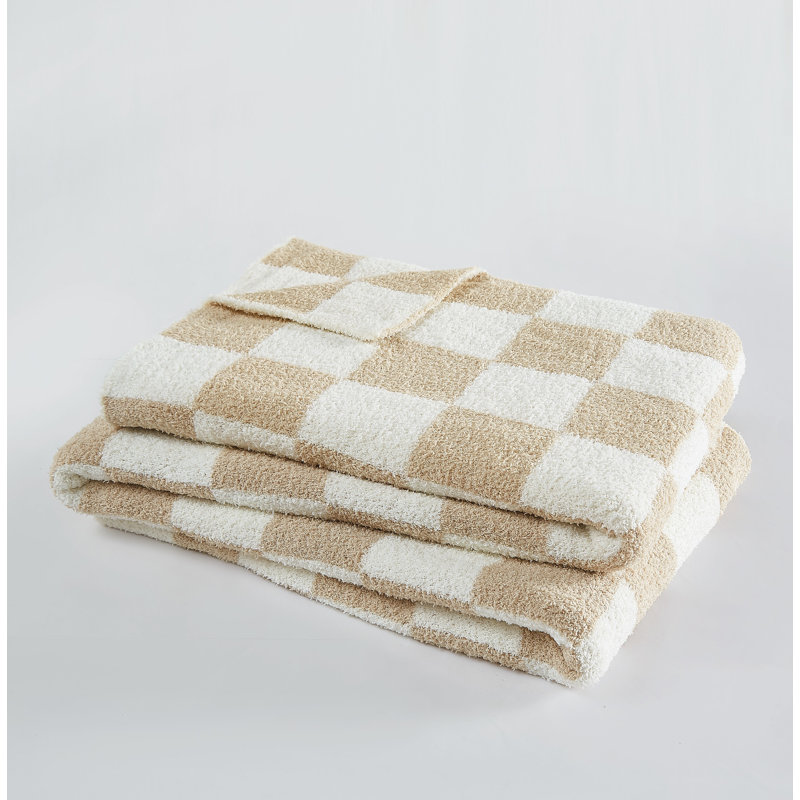 Truly Soft Cozy Checkerboard Reversible Throw, Off White/Beige