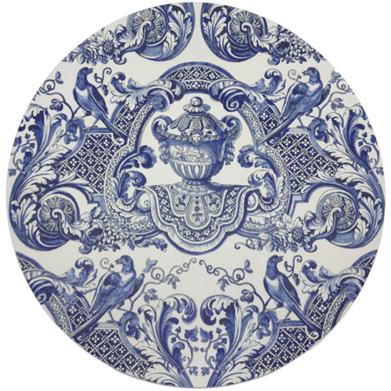 Royal Delft William and Mary Vegan Leather Round Pebble Placemat, Blue