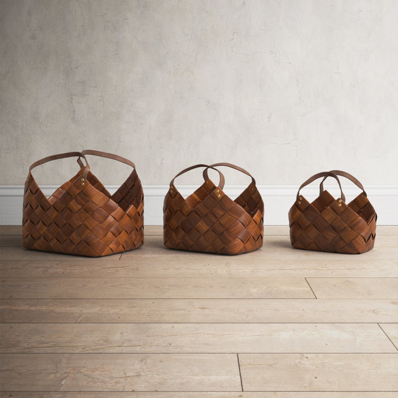 Wicker Basket With Handles - Set of 3