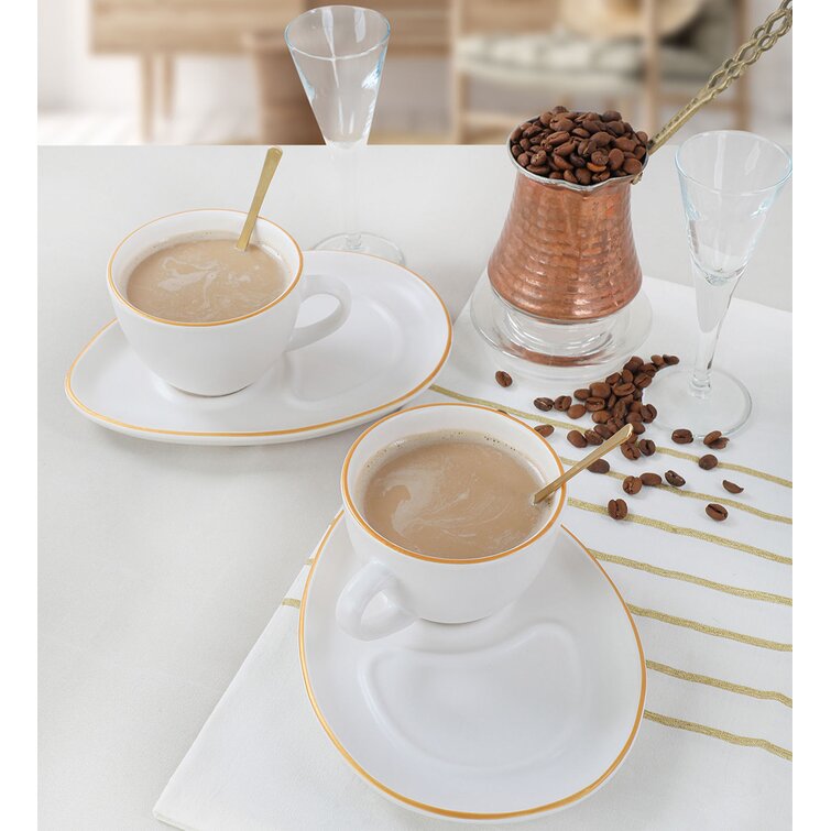 Our Table Simply White Fine Ceramic 6 Piece Square Cup and Saucer Set in White