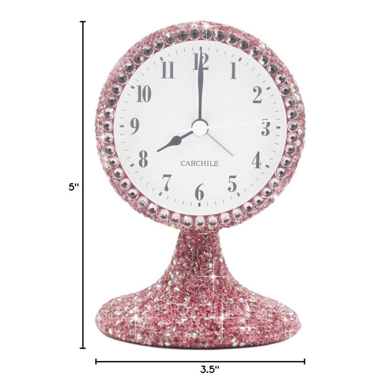 Analogue Crystal Electric Alarm Tabletop Clock, Pink