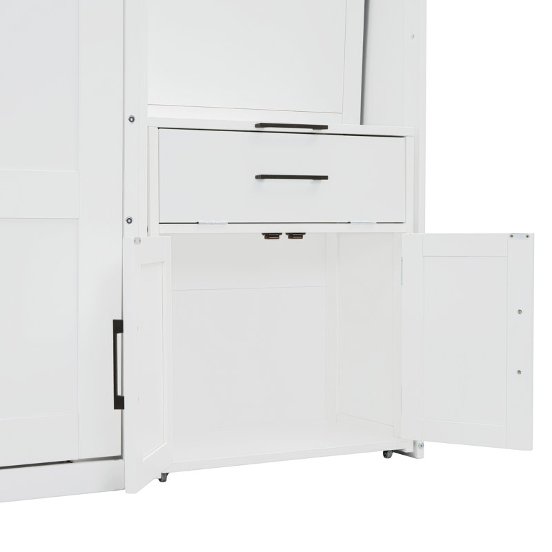 Lit escamotable simple avec placard, tiroirs et bureau