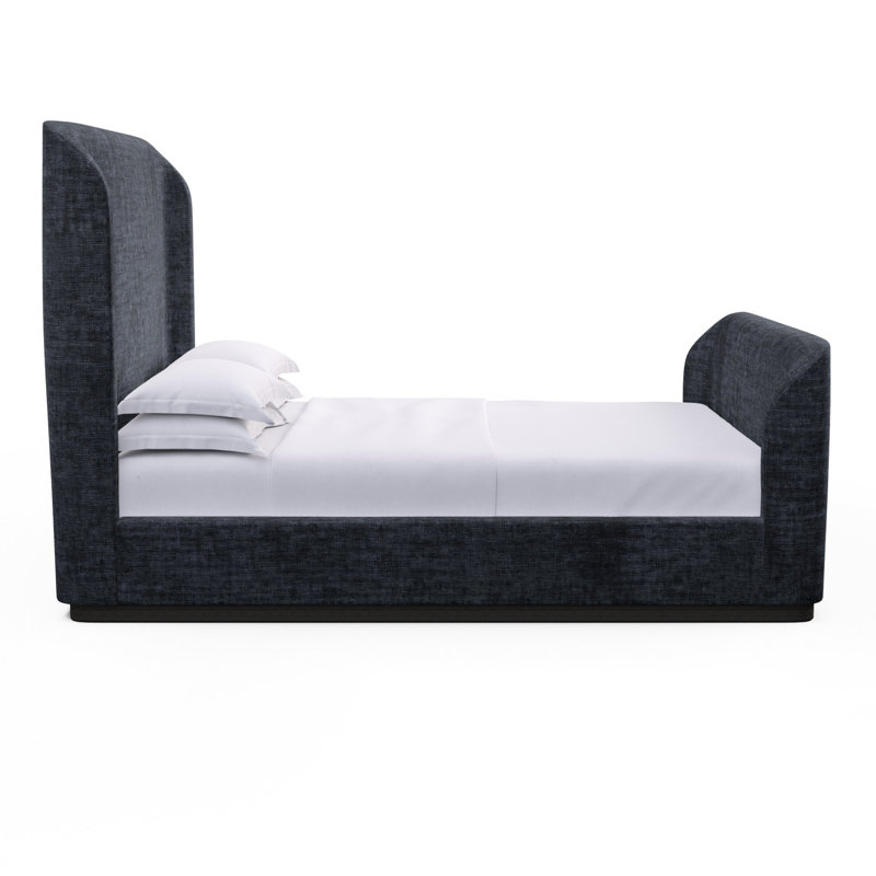 Barrow Upholstered Wingback Bed, King, Plush Velvet Haze, Ebony