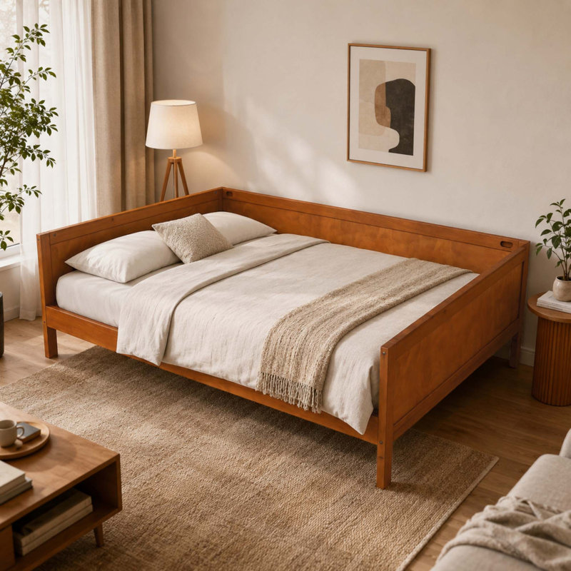 Lit de jour en bois pleine grandeur avec sommier à lattes, cadre de lit plateforme complet, canapé-lit pour chambre à coucher, chambre d'amis et salon, aucun sommier requis