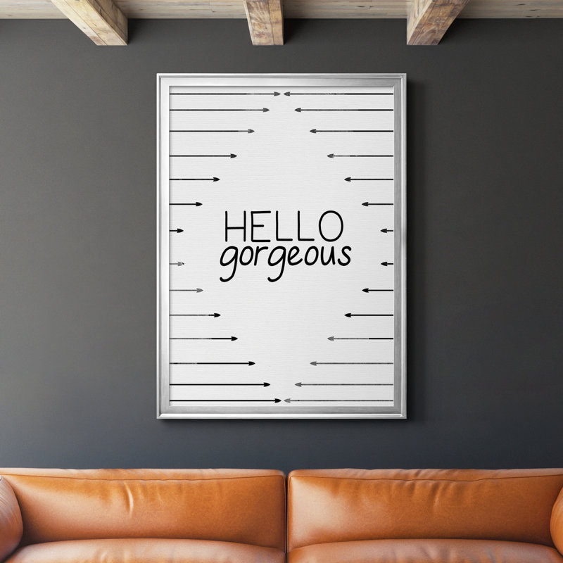 «Hello Gorgeous», art textuel sur toile, Cadre argenté, H 26,5 po x l 36,5 po x P 1,5 po