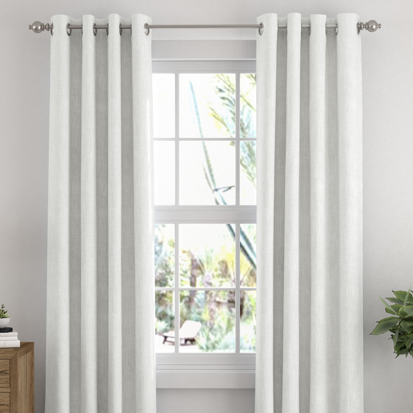 Textured Linen-Blend Blackout Curtain Panel Set, White, 50" W x 84" L