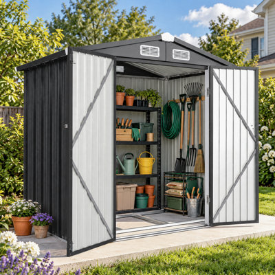 6 Ft. W X 4 Ft. D Black Metal Storage Shed Kit Including Base Frame