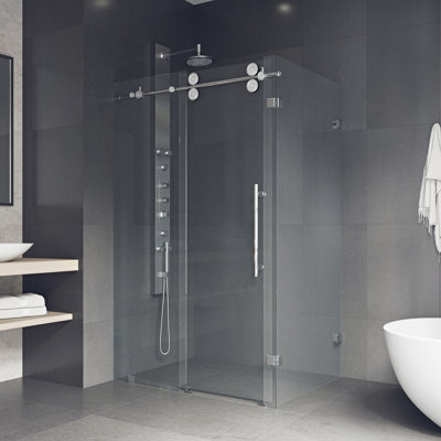 Winslow 58" W x 35" D x 74" H Sliding Frameless Shower Enclosure with 3/8  Clear Glass