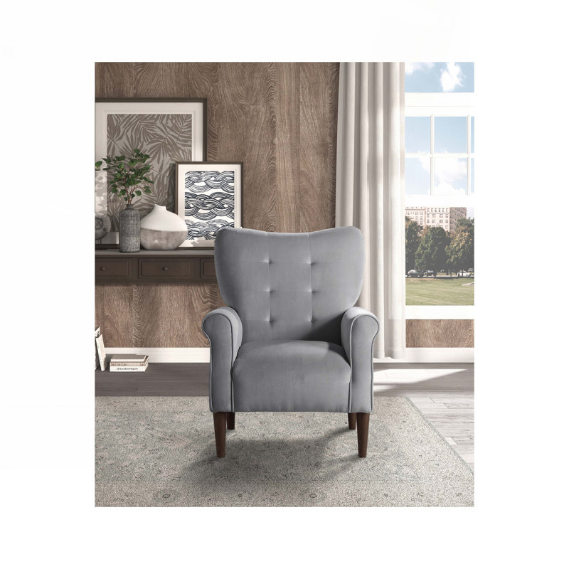 Fauteuil en velours rembourré avec dossier capitonné, Gris foncé