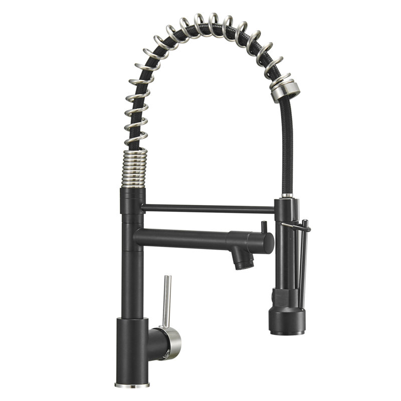 Kitchen Faucet With Pull Down Sprayer, Single Handle Single Lever Kitchen Sink Faucet, Black/Silver