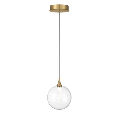 Pendant, 6", Gold, Clear Glass