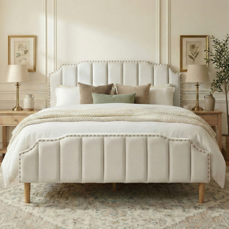 Luxury Vertical Channel Tufted Velvet Platform Bed