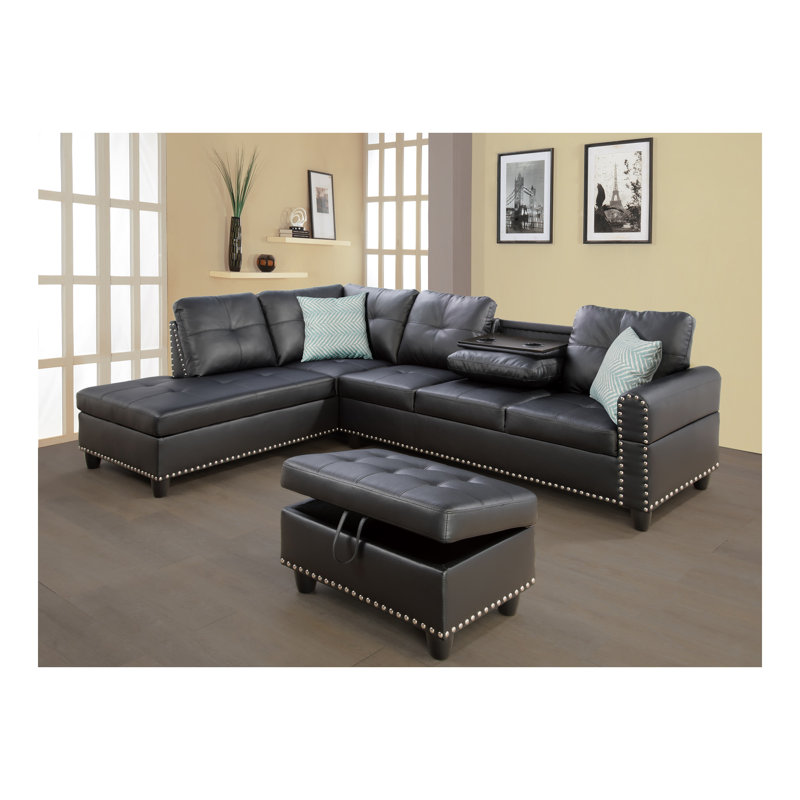 Canapé modulaire avec repose-pieds Hannah, Noir