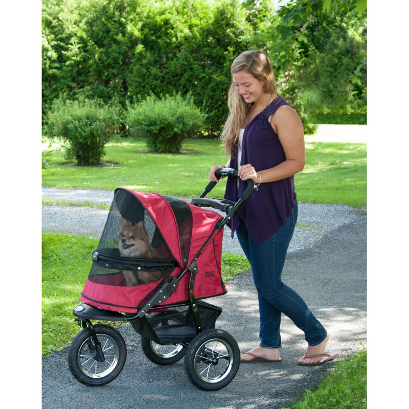 Rugged Red No-Zip Dog Jogging Stroller with Mesh Screen