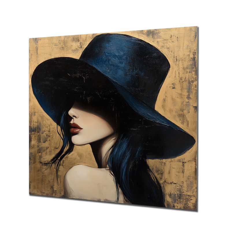 Muse au chapeau doré III - Portrait de femme - Décoration murale, impression sur métal, 16" H x 16" W