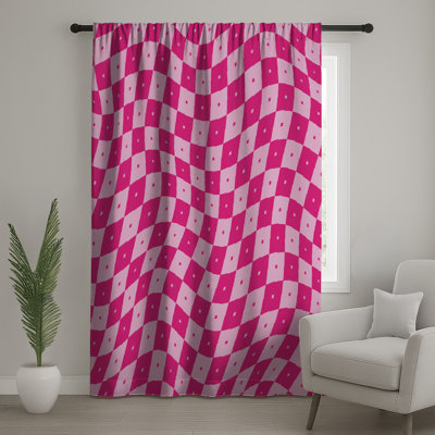 Rideaux de fenêtre à motif de carreaux ondulés roses, voilages et voilages à carreaux - 1 panneau