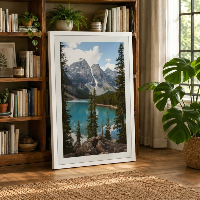 Alpine Lake Wilderness Scandinavian - Wrapped Canvas, 24x16 - 61.0 x 40.6 cm, Taupe Border