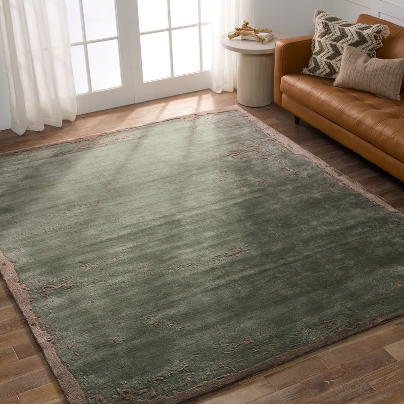 Tapis sauge / taupe abstrait fait à la main (10 pi x 14 pi), Rectangle 6 pi x 9 pi