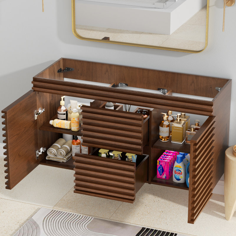 48" Wall-Mount Walnut  Bathroom Vanity Without Sink
