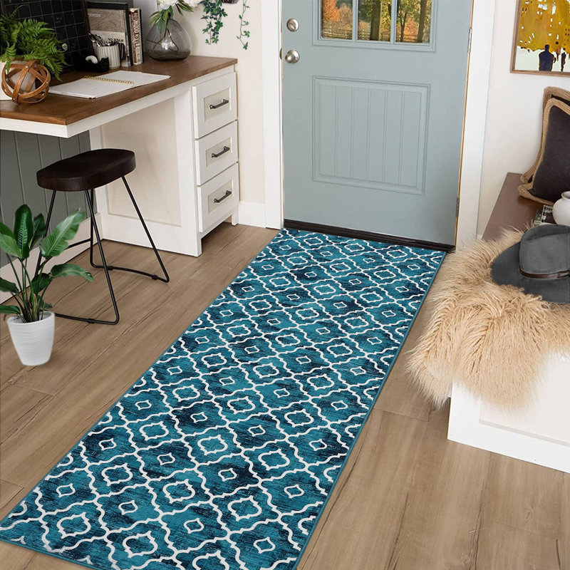 Geometric Machine Washable Rug with Rubber Backing for Living Room Moroccan Non-Slip Dining Room Rug Easy-Cleaning Floor Carpet for Bedroom Office Playroom