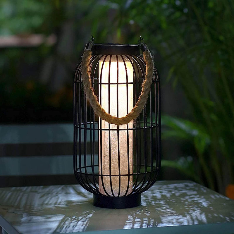 Grande lanterne solaire d'extérieur 14,1 "suspendue avec lumières à DEL étanches en métal